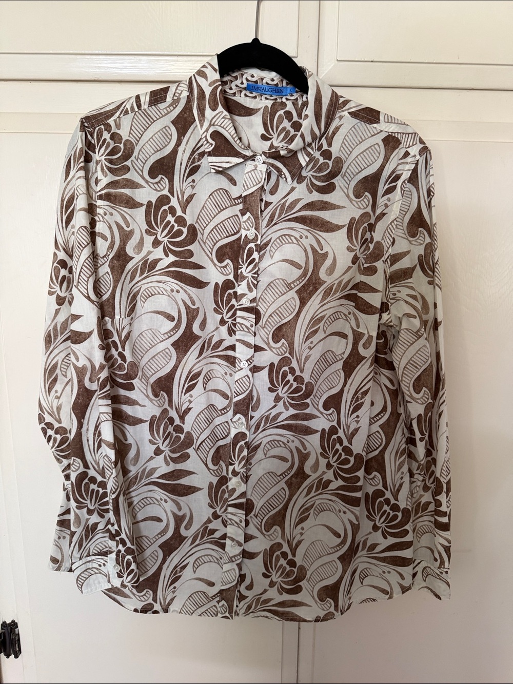 J. McLaughlin Classic and White paisley Floral-Pattern Button-Down Shirt